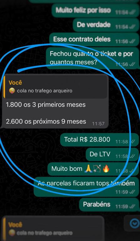Aluno fechando contrato de R$ 28.800 de LTV